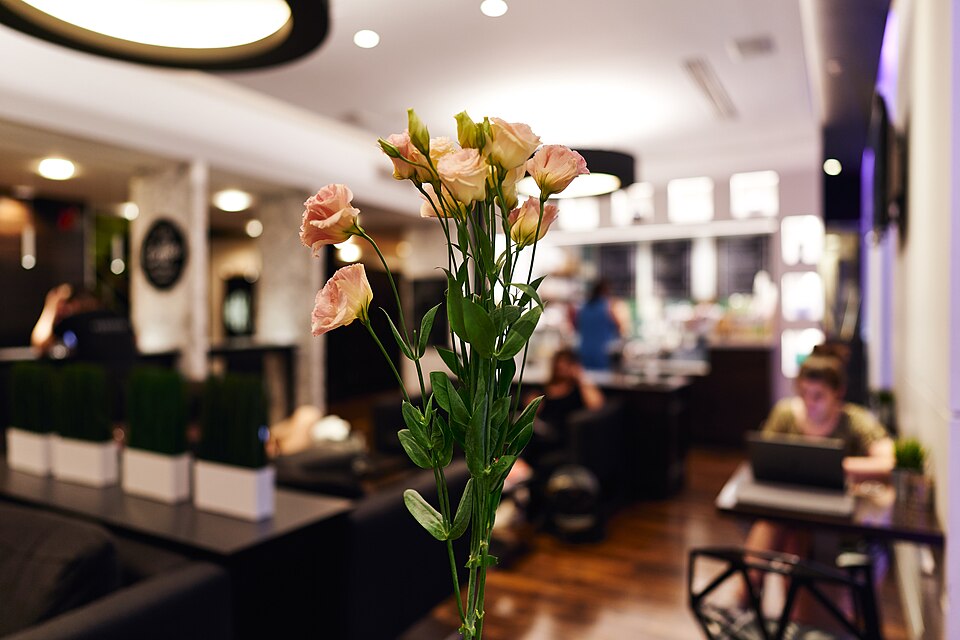 A bouquet of white and blush lisianthus